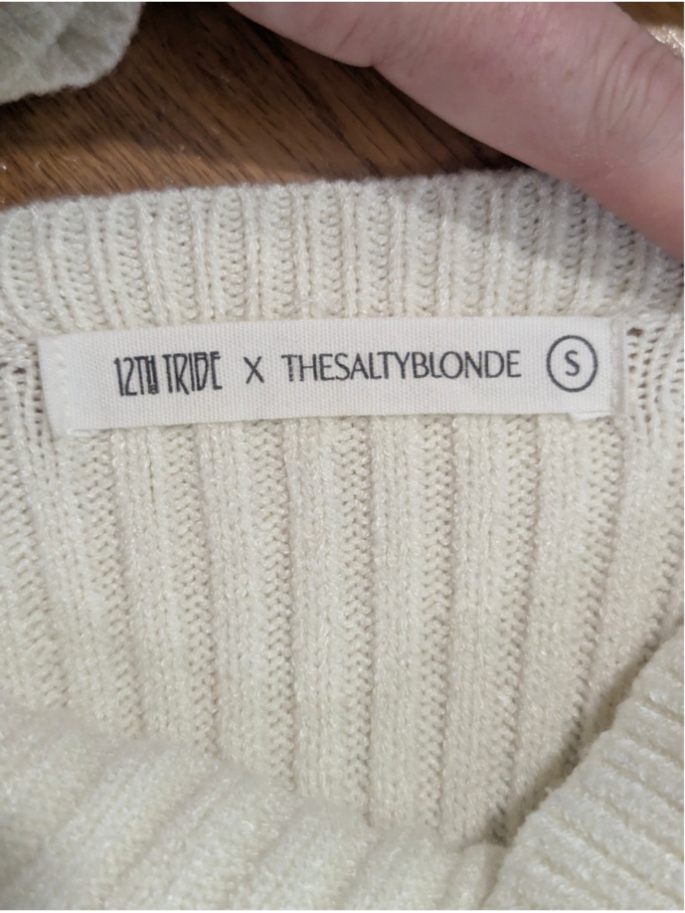 12th Tribe x Salty Blonde Cream Ribbed V-Neck Cross Front Sweater Small - Picture 5 of 12